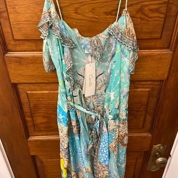Camilla Long Wrap Dress w/ Frill Turn Back Time size XS Blue $749 NWT's - Picture 2 of 16